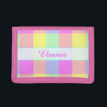 Pastel Rainbow Chequered | Personalised Name Tri-fold Wallet<br><div class="desc">This bright,  colourful design has a lightly textured repeating checked / square pattern in a vivid rainbow of pastel colours. It's a stylish,  vibrant,  pretty plaid chequerboard pattern that looks like springtime. Enjoy it as-is or use it as a background for your text and photos.</div>