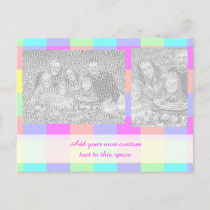 Pastel Rainbow Chequered Two Photo Postcard
