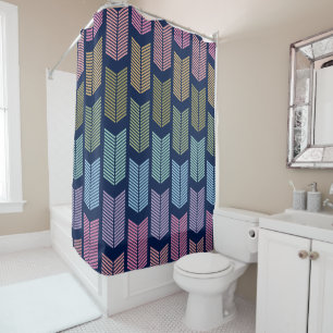 Pastel Rainbow Chevron Arrows Navy Blue Background Shower Curtain