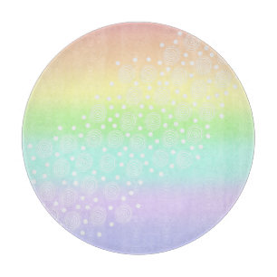 Pastel Rainbow Circles in Circles Cutting Board