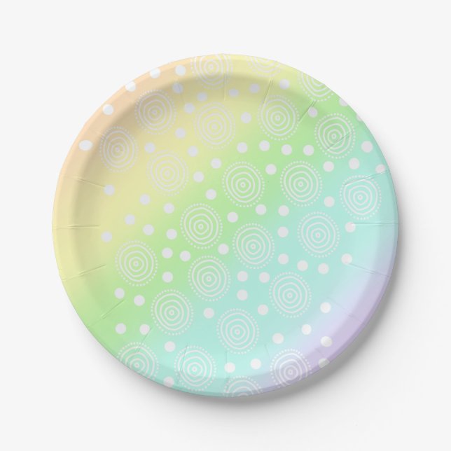 Pastel Rainbow Circles in Circles Paper Plates (Front)