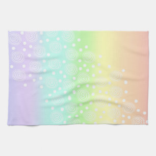 Pastel Rainbow Circles in Circles Tea Towel