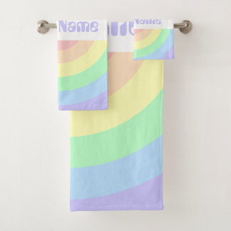 Pastel Rainbow Circles with Custom Name Bath Towel Set