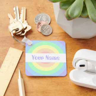 Pastel Rainbow Circles with Custom Name Key Ring