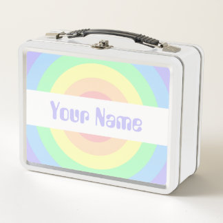 Pastel Rainbow Circles with Custom Name Metal Lunch Box