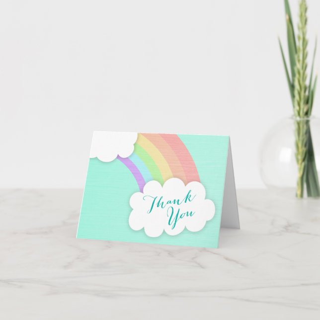 Pastel Rainbow Cloud Baby Shower Thank You Note Card (Front)