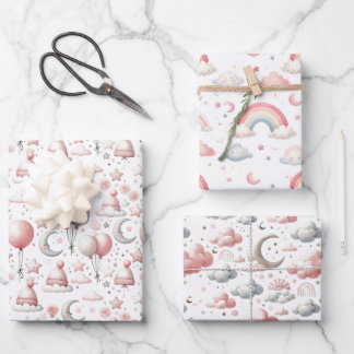 Pastel Rainbow & Cloud Celestial Baby Gift Wrapping Paper Sheet