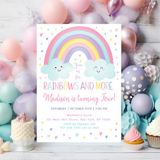 Pastel Rainbow Cloud Girl Fourth Birthday Invitation