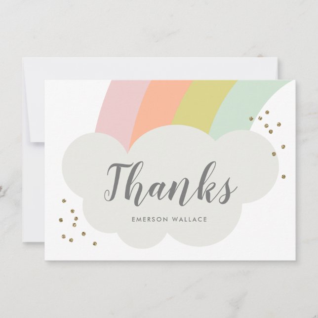 Pastel Rainbow Cloud Kids Birthday Thank You Card (Front)