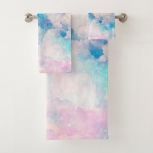 Pastel Rainbow Cloudy Sky Aesthetic Bath Towel Set
