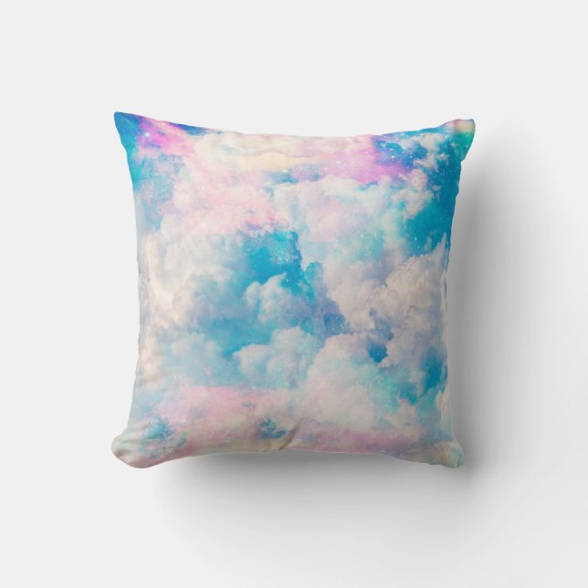 Pastel Rainbow Cloudy Sky Aesthetic Cushion (Front)