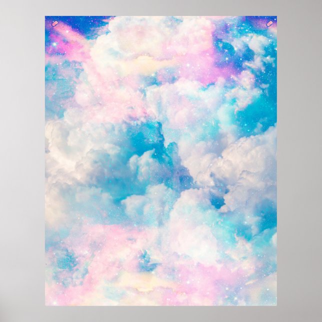 Pastel Rainbow Cloudy Sky Aesthetic Poster (Front)