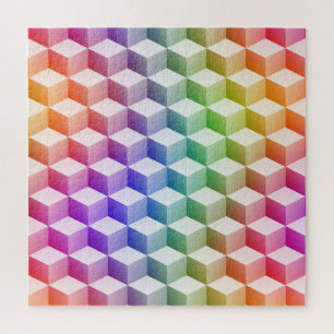 Pastel Rainbow Colored Shaded 3D Look Cubes Jigsaw Puzzle