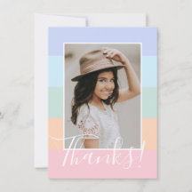 Pastel Rainbow Colour Block Stripes Photo Thank Yo Thank You Card