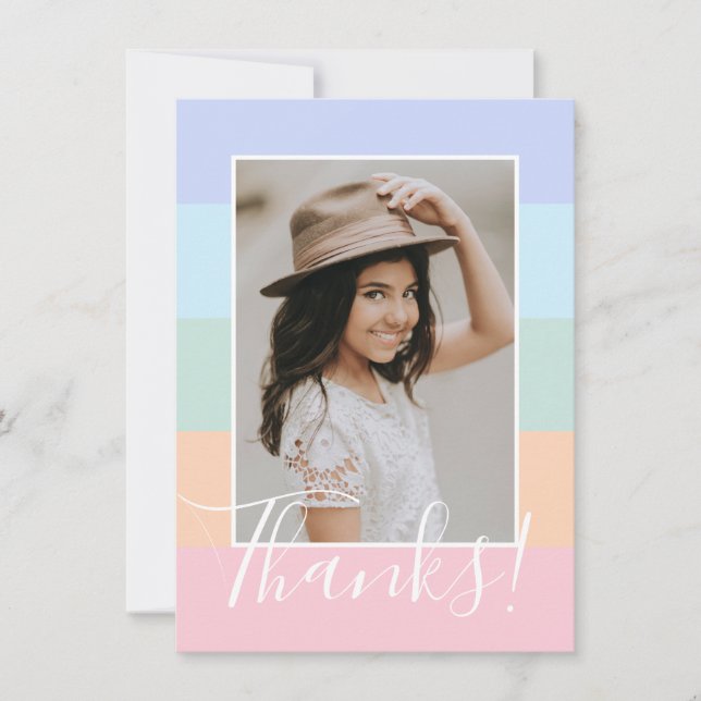 Pastel Rainbow Colour Block Stripes Photo Thank Yo You Card (Front)