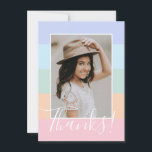Pastel Rainbow Colour Block Stripes Photo Thank Yo You Card<br><div class="desc">This simple, stylish photo thank you card features a colour block stripes design in periwinkle purple, aqua blue, mint green, coral peach, and pink, along with elegant text reading, "Thanks!" Text templates are included on the back for personalisation. Perfect for sending out after a birthday party for a tween or...</div>