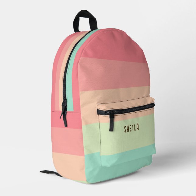 Pastel Rainbow colour Personalised with Name  Printed Backpack (Back Corner Left)