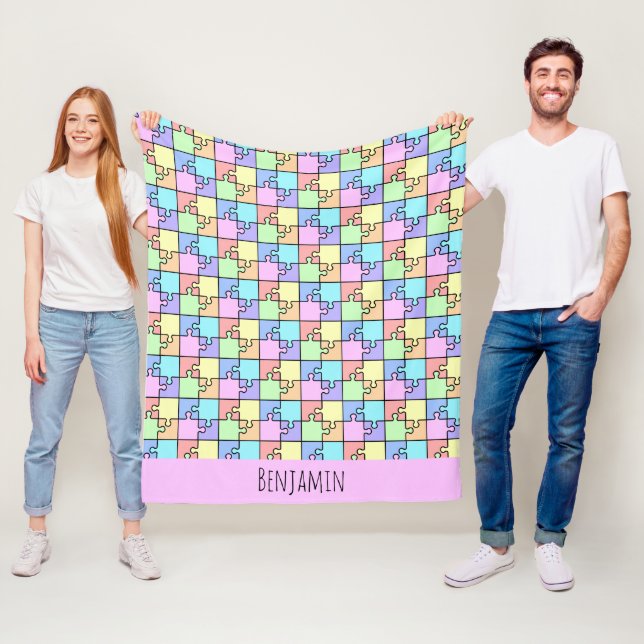Pastel Rainbow Colour Puzzle Geometric Name Fleece Blanket (In Situ)