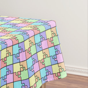 Pastel Rainbow Colour Puzzle Geometric Pattern Tablecloth