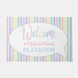 Pastel rainbow colour striped welcome kids playroo doormat