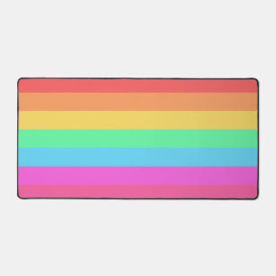 Pastel Rainbow Colour Stripes Design Desk Mat