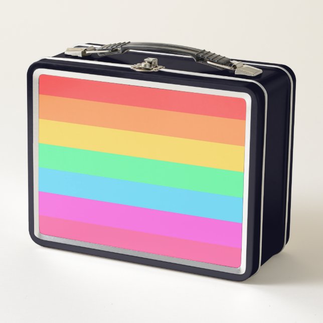 Pastel Rainbow Colour Stripes Design  Metal Lunch Box (Front)