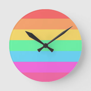 Pastel Rainbow Colour Stripes Design Round Clock