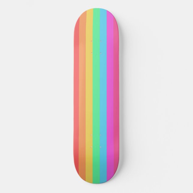 Pastel Rainbow Colour Stripes Design  Skateboard (Front)