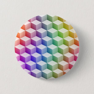 Pastel Rainbow Coloured Shaded 3D Look Cubes 6 Cm Round Badge