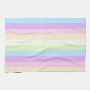 Pastel Rainbow Coloured Stripe Pattern Tea Towel