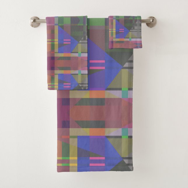 Pastel Rainbow Colourful Geometric Bath Towel Set (Insitu)