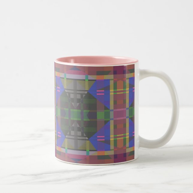 Pastel Rainbow Colourful Geometric Two-Tone Coffee Mug (Right)