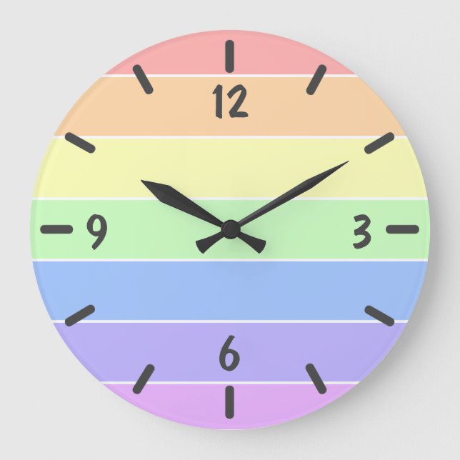 Pastel Rainbow Colourful Stripes Pattern Large Clo Clock (Front)
