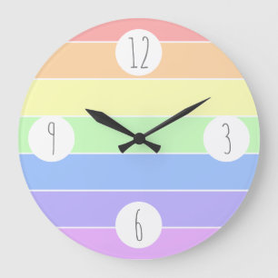 Pastel Rainbow Colourful Stripes Pattern Large Clock