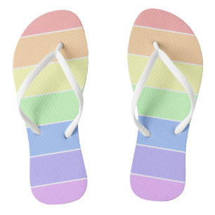 Pastel Rainbow Colourful Stripes Pattern Summer Thongs