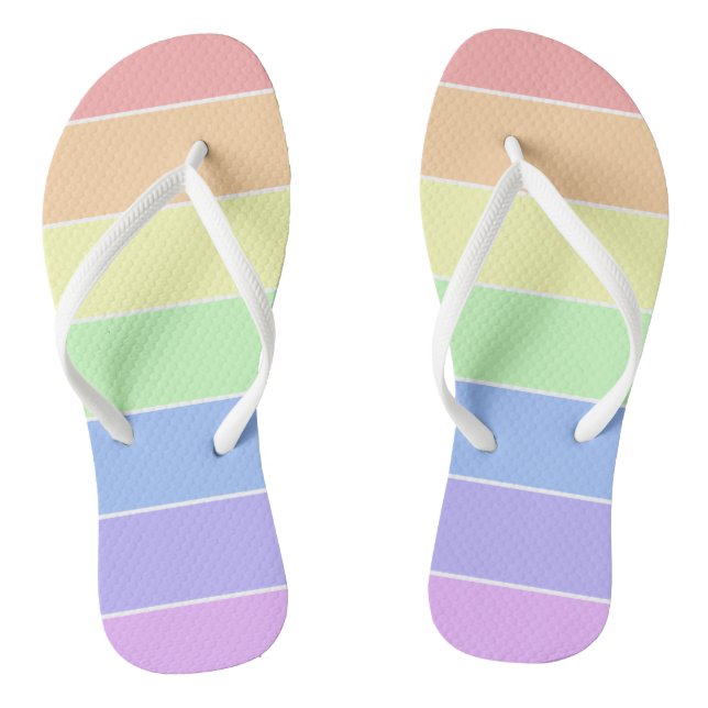 Pastel Rainbow Colourful Stripes Pattern Summer Thongs (Footbed)