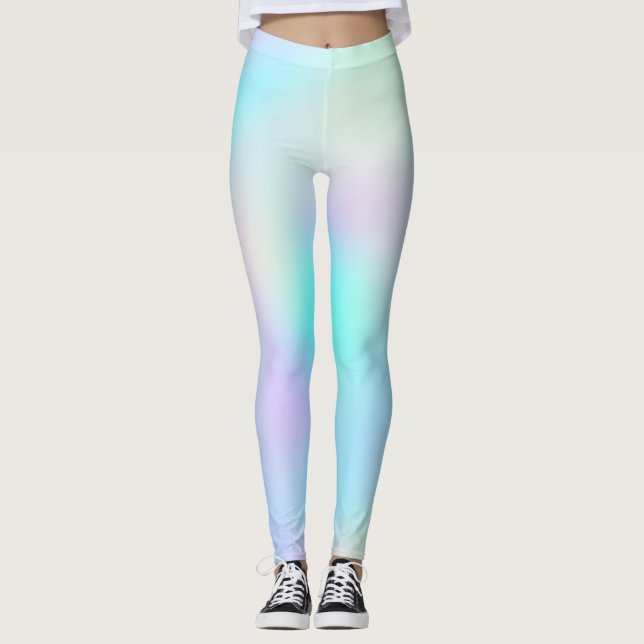 Pastel Rainbow Colours Abstract Blur Gradient Ombr Leggings (Front)