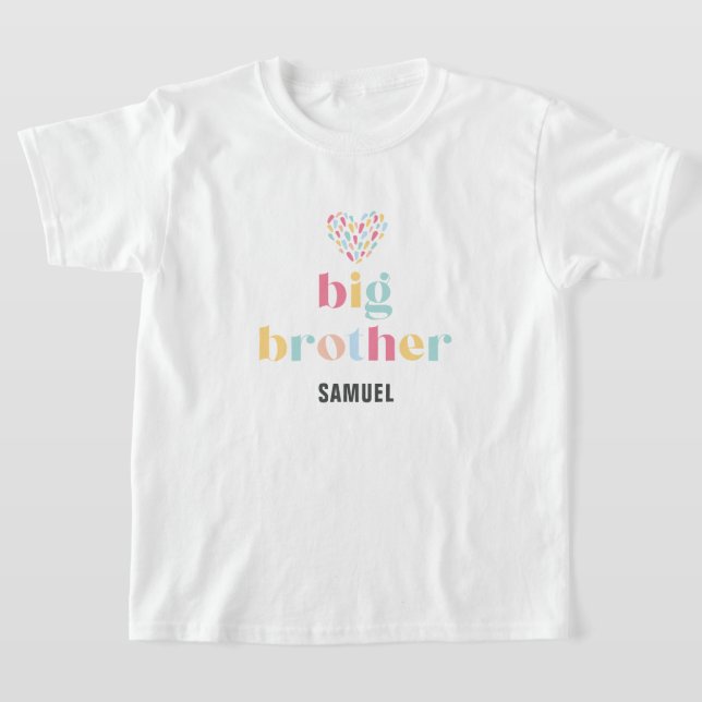 Pastel Rainbow Colours Baby Shower Big Brother T-Shirt (Laydown)