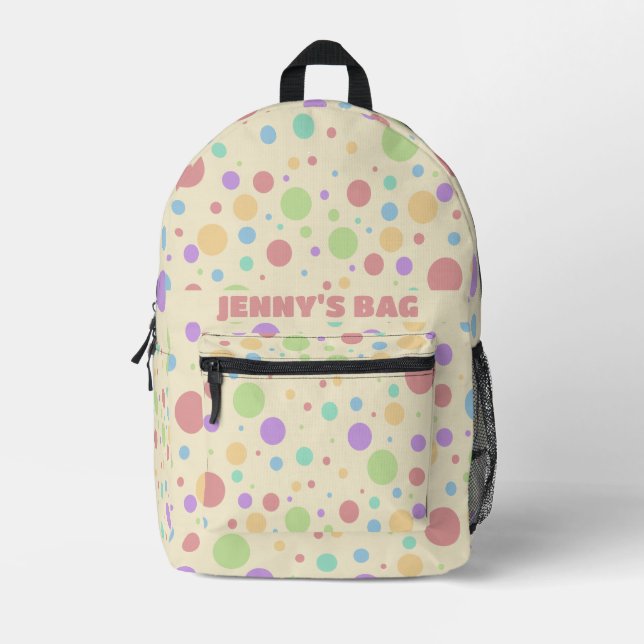 Pastel Rainbow Colours PolkaDot Printed Backpack (Front)