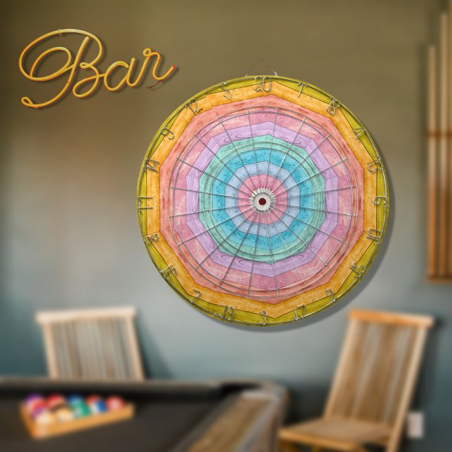 Pastel Rainbow  Colours Rustic Wood Tone   Dartboard (Creator Uploaded)