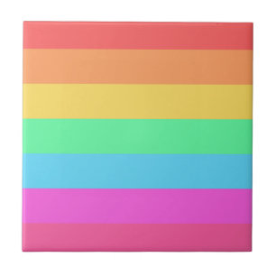 Pastel Rainbow Colours Stripes Design Ceramic Tile