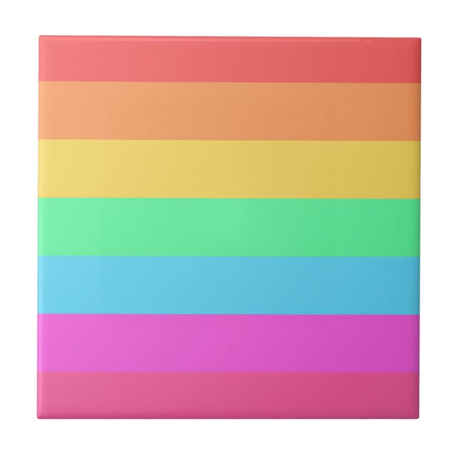 Pastel Rainbow Colours Stripes Design  Ceramic Tile (Front)