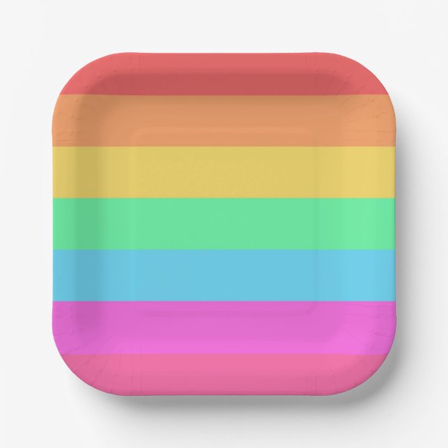 Pastel Rainbow Colours Stripes Design  Paper Plate (Front)