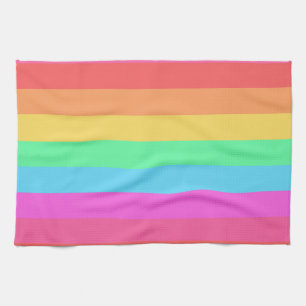 Pastel Rainbow Colours Stripes Design Tea Towel
