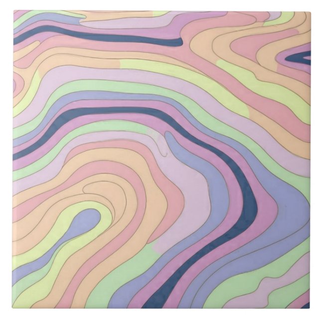 Pastel Rainbow contour pattern big Ceramic Tile (Front)
