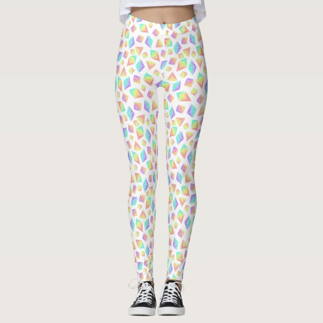 Pastel Rainbow Crystals Pattern Leggings (Front)