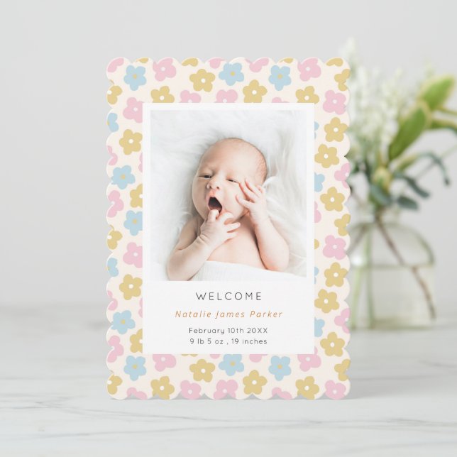Pastel Rainbow Daisy Flower | Cute Simple Birth Announcement (Standing Front)
