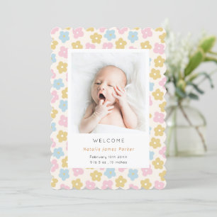 Pastel Rainbow Daisy Flower   Cute Simple Birth Announcement