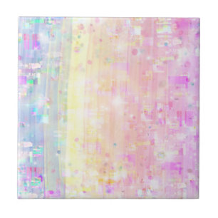 Pastel Rainbow Design of Pink, Blue, Yellow  Ceram Ceramic Tile