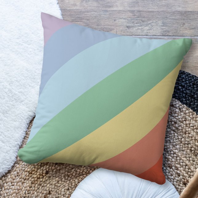 Pastel Rainbow Diagonal Stripes Cushion (Pastel Rainbow Diagonal Stripes Pillow)
